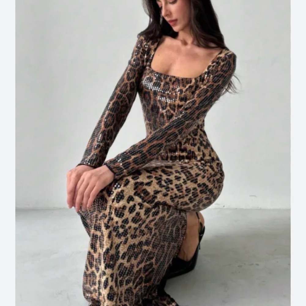 Stunning cheeta print sequin maxi dress